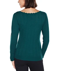 Belldini Women's Scalloped-Trim Boat Neck Sweater