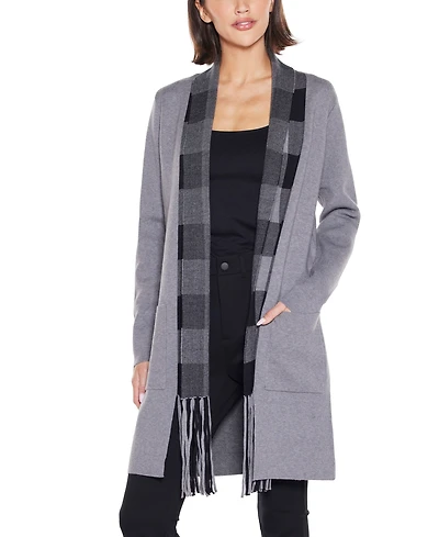Belldini Women's Black Label Scarf-Effect Open-Front Coatigan Sweater