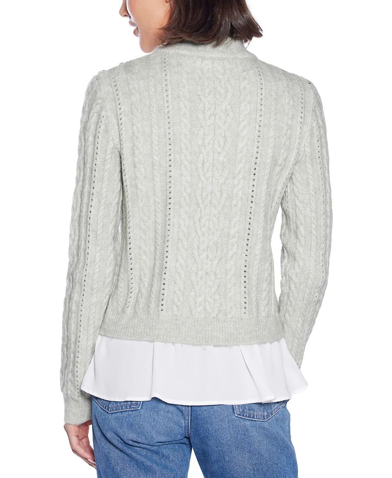 Belldini Women's Black Label Chiffon-Hem Cable Sweater