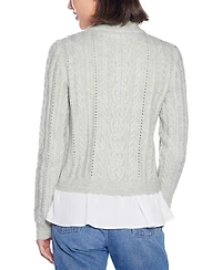 Belldini Women's Black Label Chiffon-Hem Cable Sweater