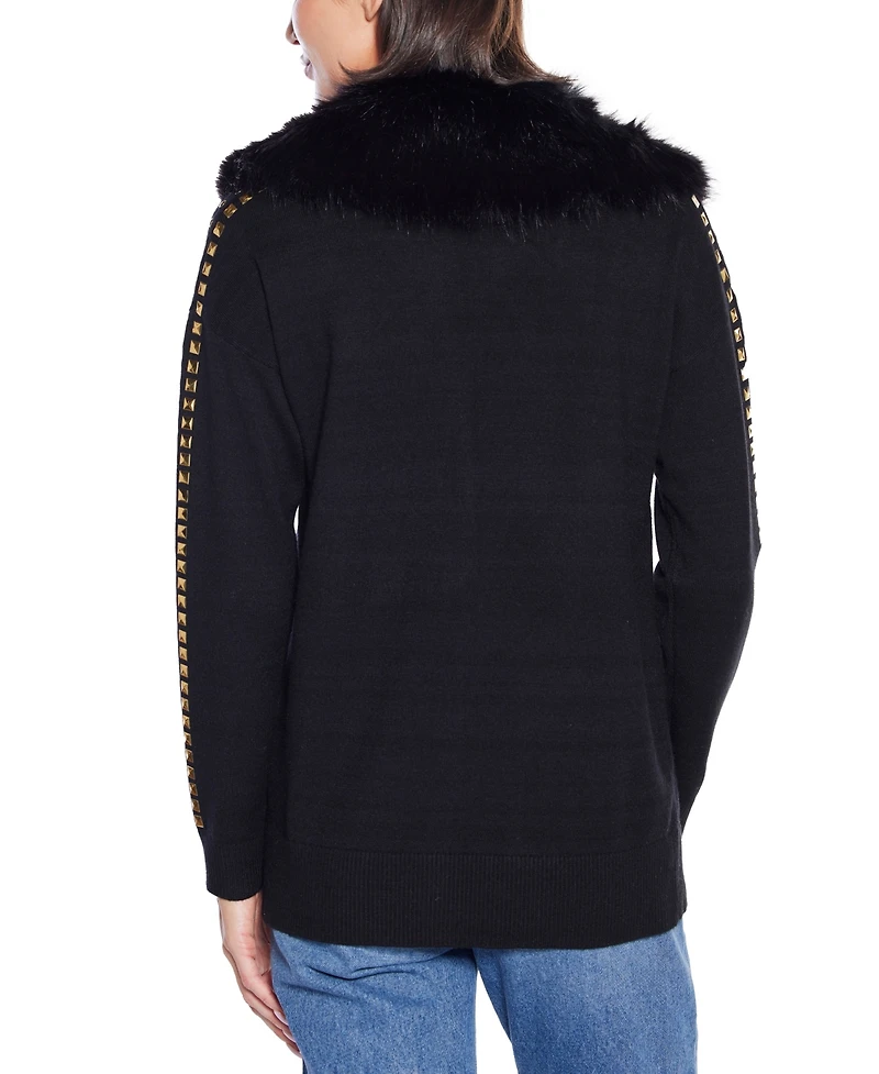 Belldini Women's Black Label Embellished Collar Cardigan Sweater