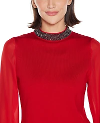 Belldini Women's Black Label Rhinestone-Zip Cardigan Sweater