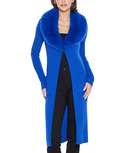 Belldini Women's Black Label Ribbed Collar Duster Cardigan Sweater