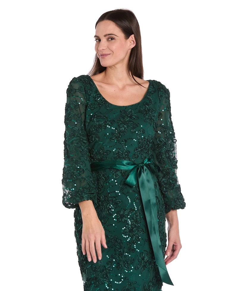R & M Richards Women's Long Stretch Soutache Lace Dress