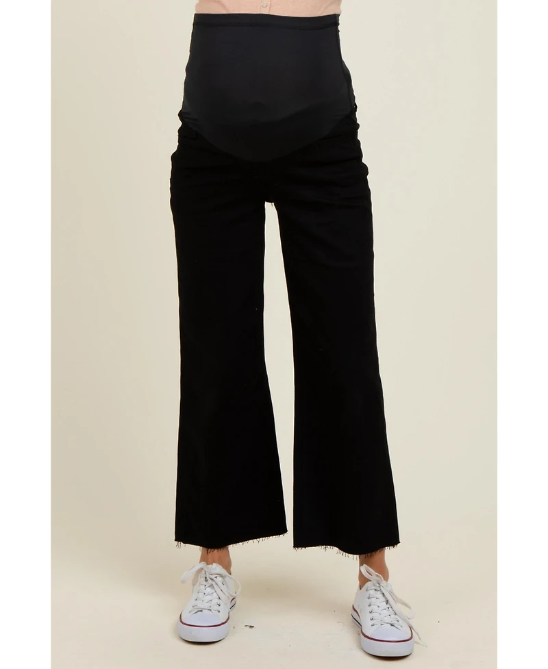 Pinkblush Maternity Black Raw Hem Cropped Wide Leg Jeans