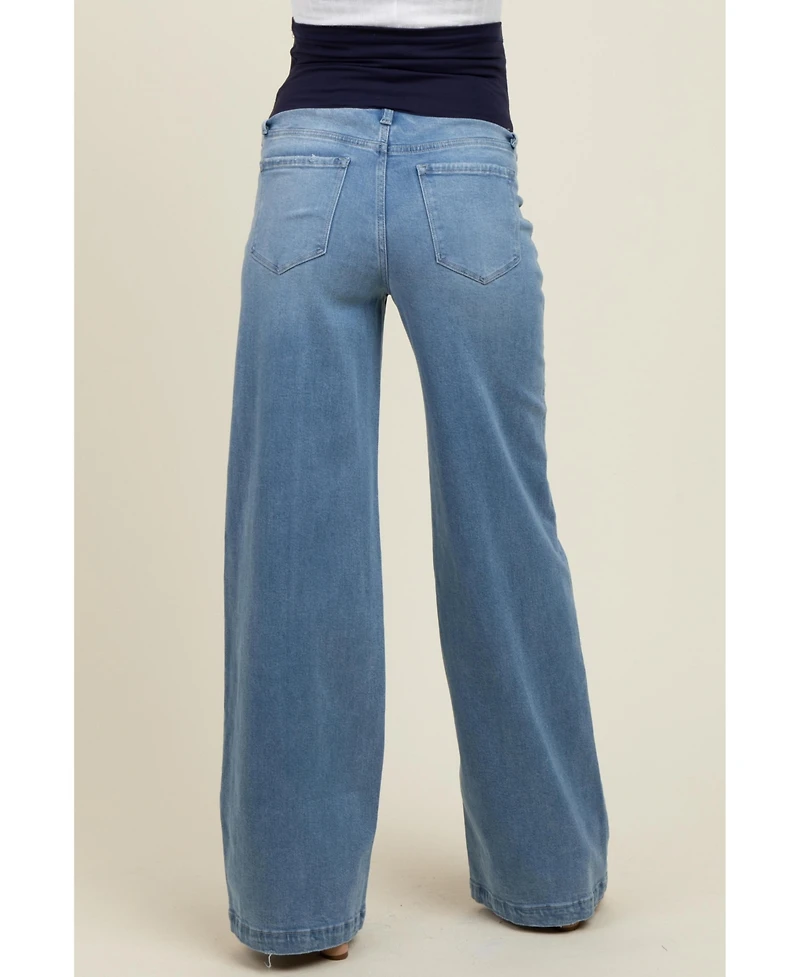 Pinkblush Blue Front Seam Super Wide Leg Maternity Jeans