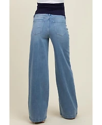 Pinkblush Blue Front Seam Super Wide Leg Maternity Jeans