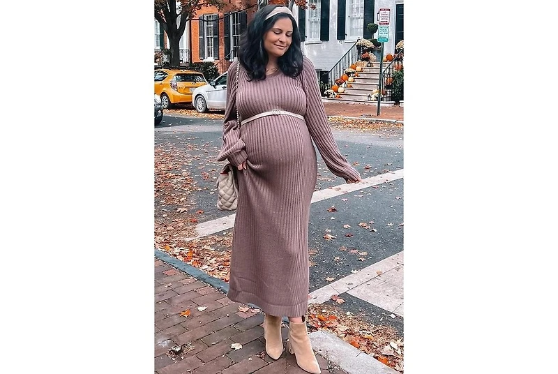 Pinkblush Women's Mauve Side Slit Maternity Maxi Sweater Dress