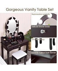 Oval Mirror Vanity Set with 10 Led Dimmable Bulbs and 3 Drawers