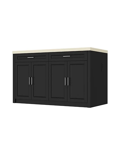 Homsee Kitchen Island with 2 Drawers, 4 Doors, Kitchen Island Storage Table with Sockets, Coffee Station and Microwave Rack for Home, Dining Room, Bla