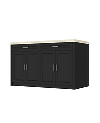 Homsee Kitchen Island with 2 Drawers, 4 Doors, Kitchen Island Storage Table with Sockets, Coffee Station and Microwave Rack for Home, Dining Room, Bla