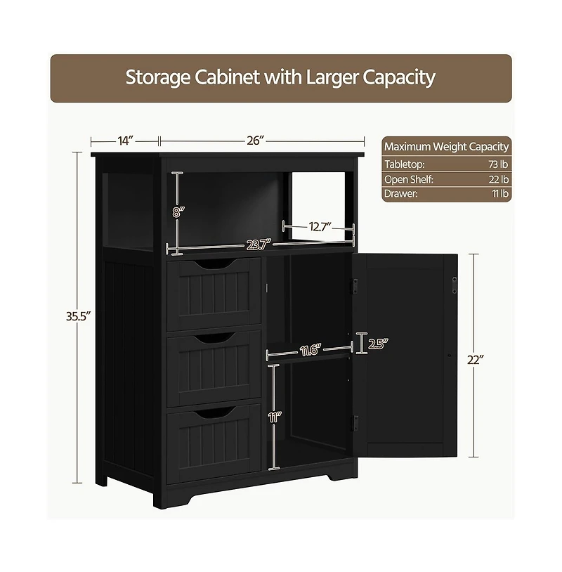 Yaheetech 35.5" H Bathroom Floor Cabinet wirh 1 Door and 3 Drawers