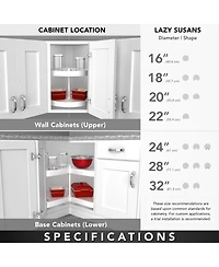 Rev-a-Shelf 32" Lazy Susan Kidney-Shaped w/ Swivel Bearings, 4WLS401-32-BS52