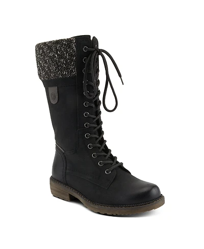 Spring Step Yosemite Water-Resistant Winter Boots with Sweater Trim and Lace-Up Detail