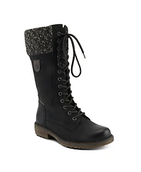 Spring Step Yosemite Water-Resistant Winter Boots with Sweater Trim and Lace-Up Detail
