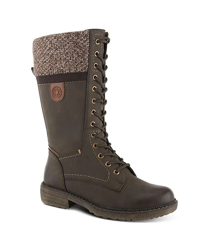Spring Step Yosemite Water-Resistant Winter Boots with Sweater Trim and Lace-Up Detail