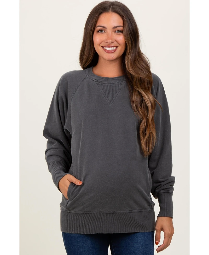 Pinkblush Maternity Black Vintage Wash French Terry Pullover