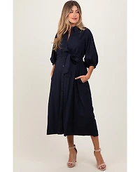 Pinkblush Maternity Navy 3/4 Bubble Sleeve Midi Shirt Dress