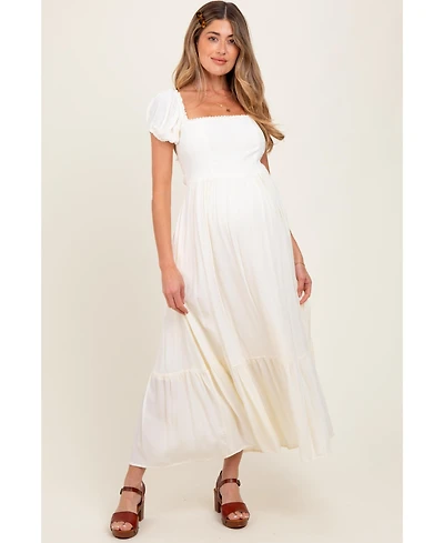 Pinkblush Ivory Ruffle Detail Square Neck Maternity Maxi Dress