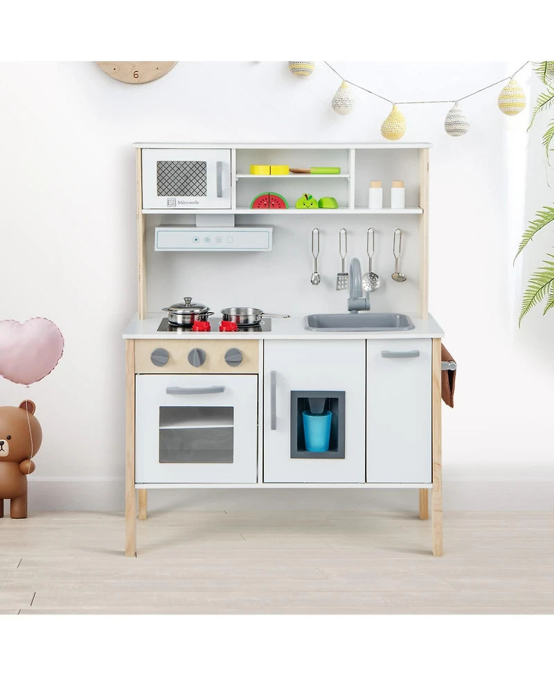 Akiudex Kids Pretend Play Kitchen Set with Accessories, Microwave, Sink, Ice Maker, and Storage