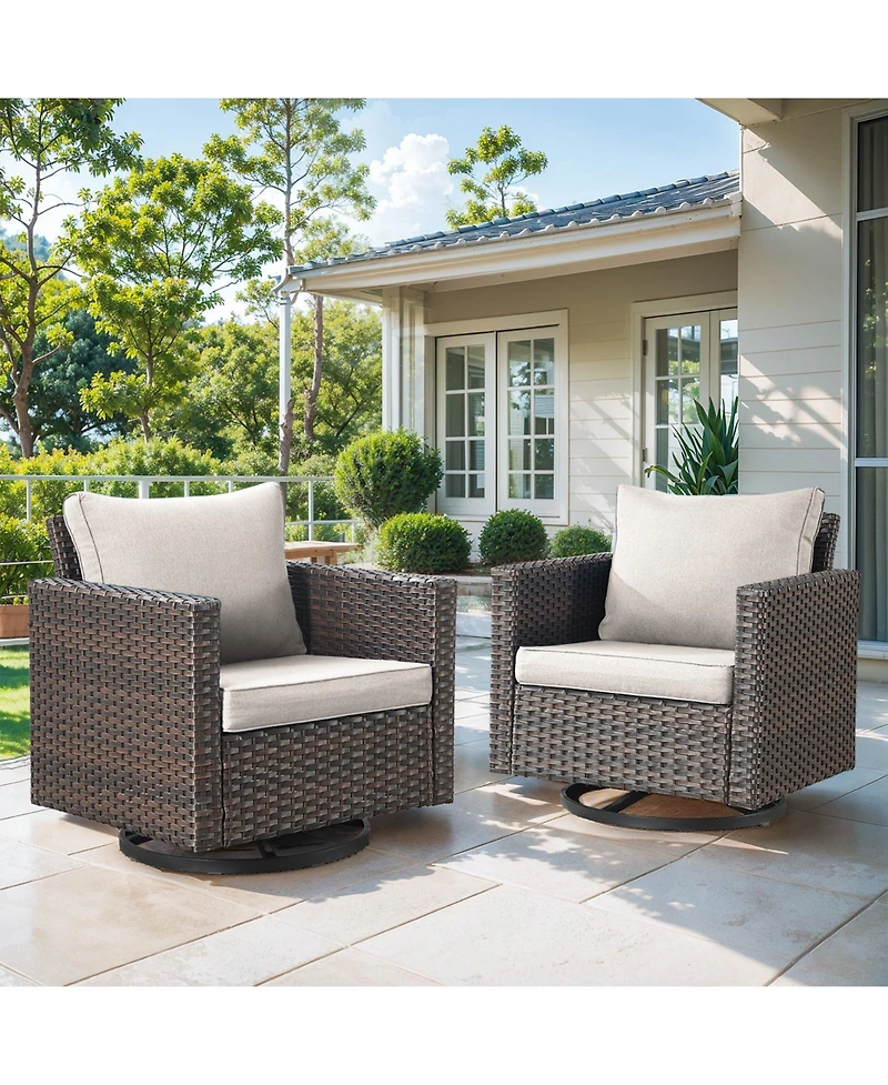 Gymojoy U-Frame 2-Piece Swivel Glider Wicker Outdoor Rocking Chair with Olefin Cushions