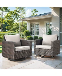 Gymojoy U-Frame 2-Piece Swivel Glider Wicker Outdoor Rocking Chair with Olefin Cushions