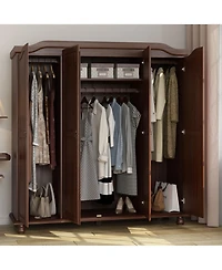 Palace Imports 100% Solid Wood Kyle 4-Door Wardrobe with Mirrored Doors