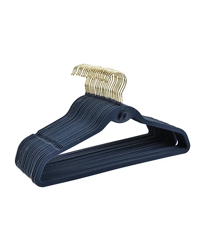 Trio Essentials 50PK Heavy Duty Velvet Hangers with Cascade Hook, 360 Degree Rotatable Hook Navy