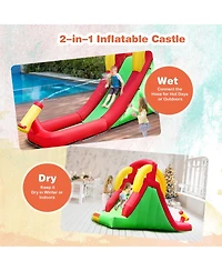 Inflatable Water Slide with Long Slide Pool and Water Cannon for Kids