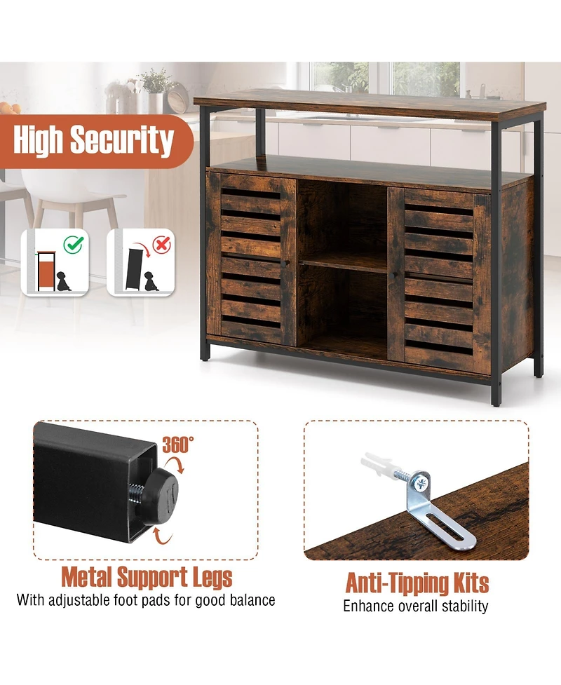 Volenca Buffet Cabinet Industrial Sideboard Storage Cabinet with Slatted Door and 3 Adjustable Shelves
