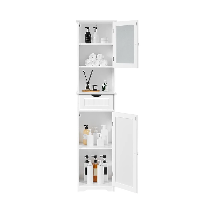 Yaheetech 67 H Freestanding Storage Cabinet with Glass Door White