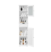 Yaheetech 67 H Freestanding Storage Cabinet with Glass Door White