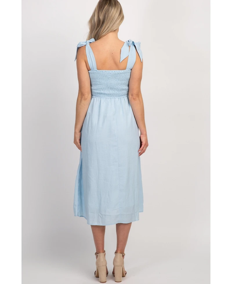 Pinkblush Maternity Light Blue Strap Tie Smocked Dress