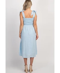Pinkblush Maternity Light Blue Strap Tie Smocked Dress