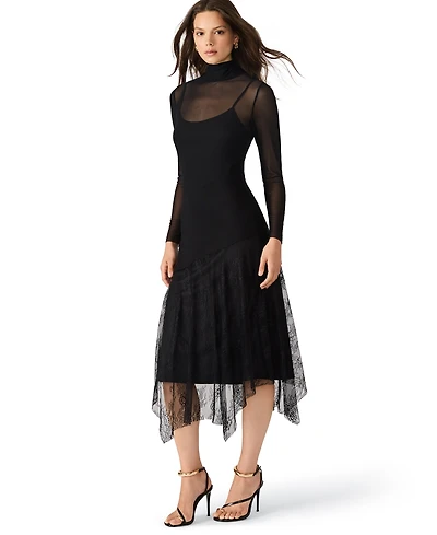 Steve Madden Women's Silas Mock Neck Mesh Midi Dress