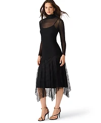 Steve Madden Women's Silas Mock Neck Mesh Midi Dress