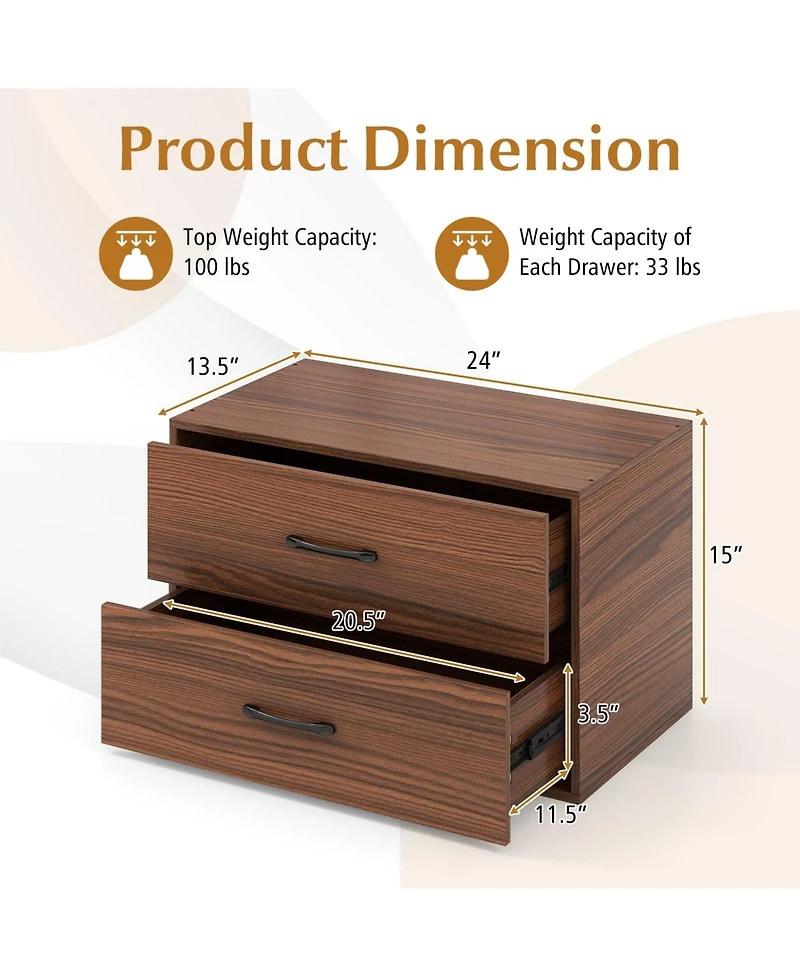 Volenca 2-Drawer Stackable Horizontal Storage Cabinet Dresser Chest with Handles
