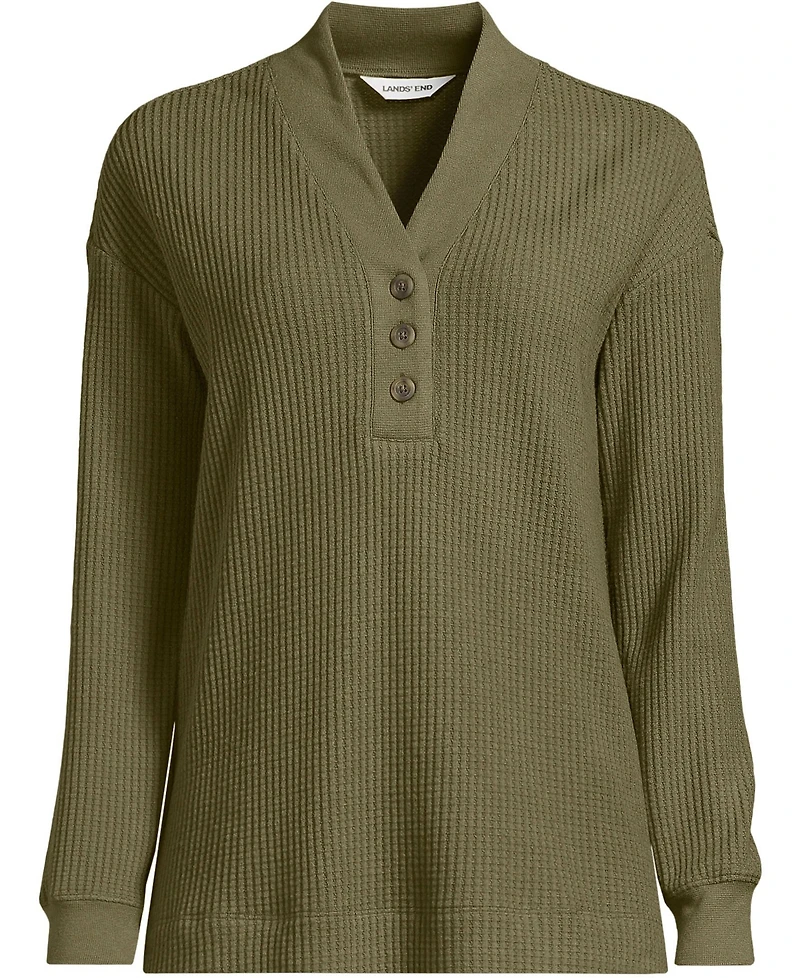Lands' End Women's Long Sleeve Waffle Shawl Collar Henley
