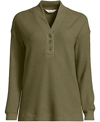 Lands' End Women's Long Sleeve Waffle Shawl Collar Henley