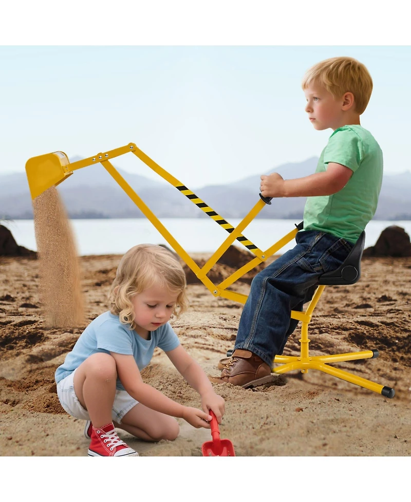 Gymax Kids Ride on Sand Digger w/ 360° Rotatable Seat Flexible Shovel for Dirt Snow