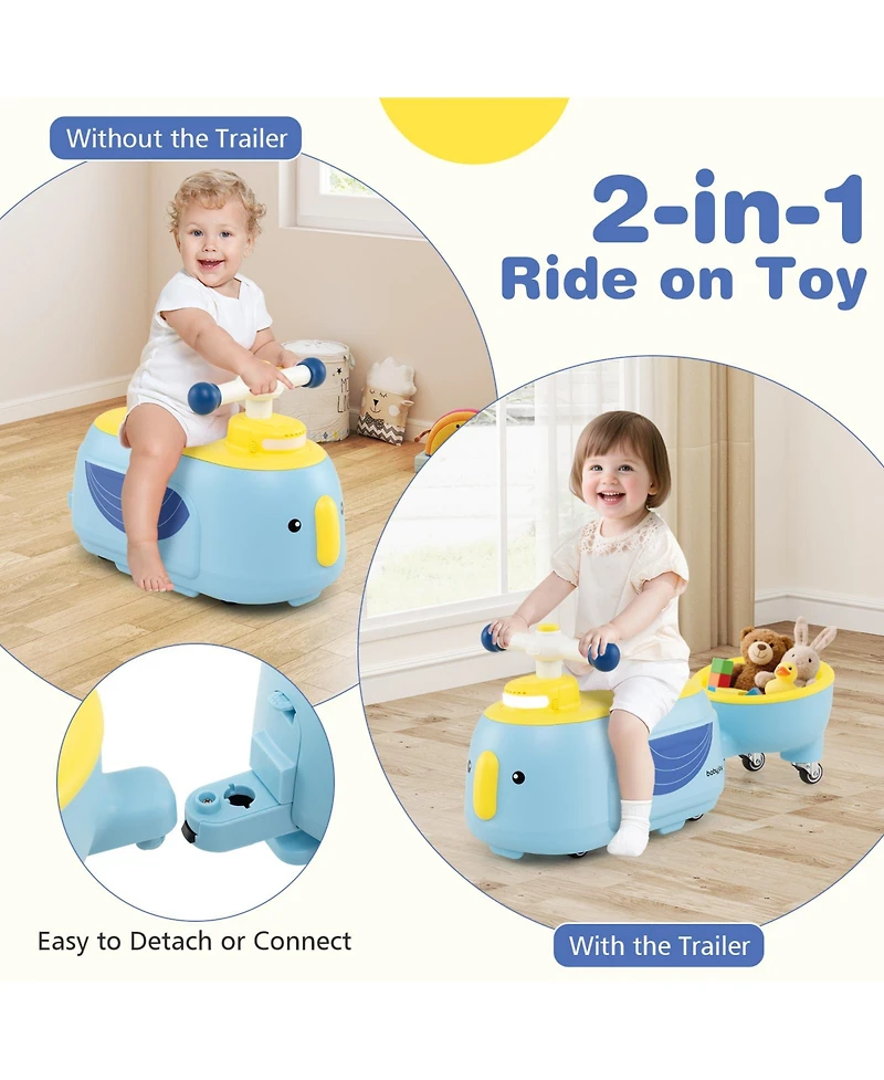 Gymax 2-in-1 Kids Ride on Toy Toddlers Sliding Car w/Detachable Trailer for Children