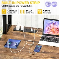 Aheaplus L-Shaped Desk with Hutch & Power Outlet, Corner Computer Led Lights