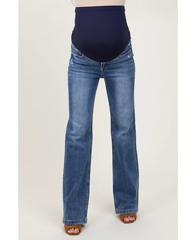 Pinkblush Blue Lightly Distressed Maternity Straight Leg Jeans