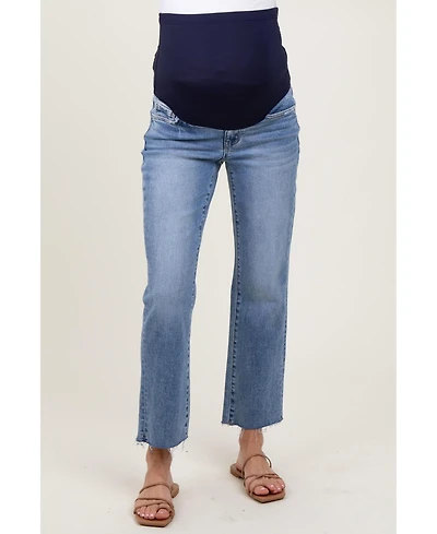 Pinkblush Maternity Blue Cropped Raw Hem Straight Leg Jeans