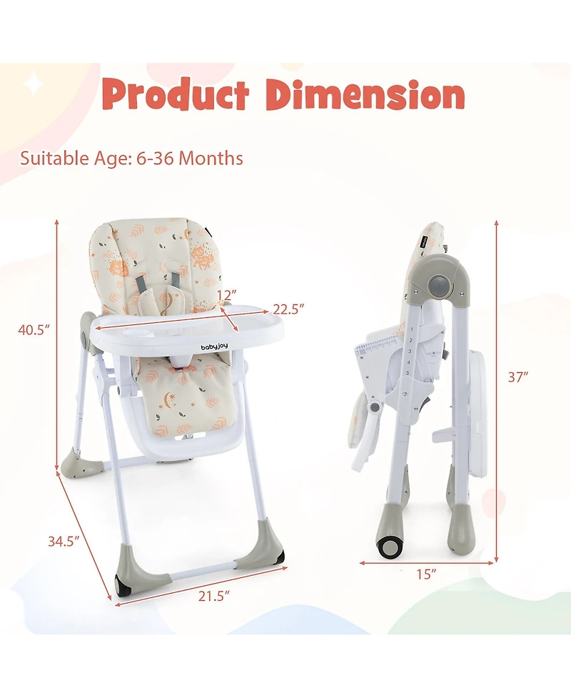Gymax Baby High Chair w/ 7 Height & 3 Footrest Adjustable Cup holder 2 Wheels
