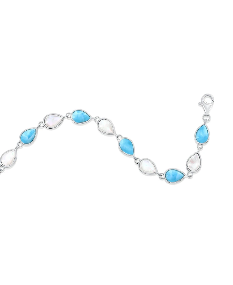 Caribbean Treasures Sterling Silver, Alternating Mop & Larimar Pearshaped Bracelet