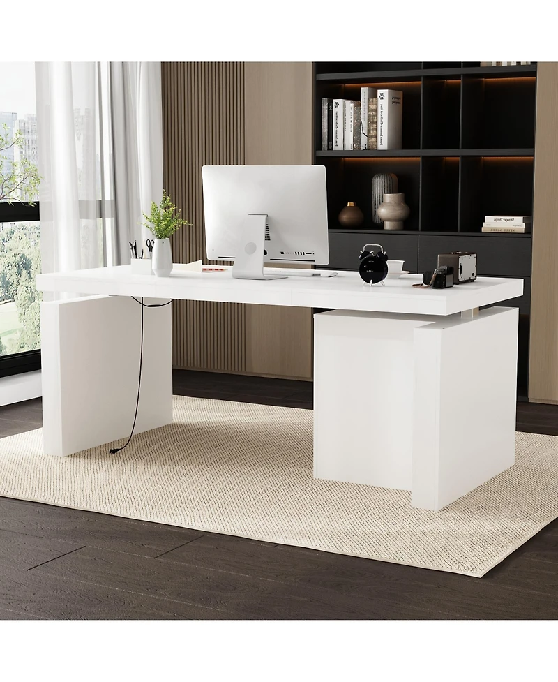 Famapy L-Shaped 70.9 in. W Adjustable Height Desk Ergonomic Stand-up Desk White Home Office Sit with Memory Preset Controller