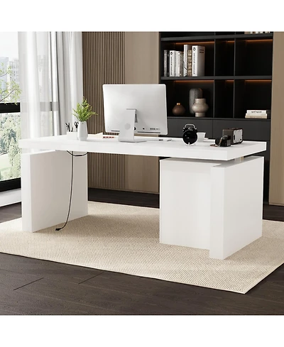 Famapy L-Shaped 70.9 in. W Adjustable Height Desk Ergonomic Stand-up Desk White Home Office Sit with Memory Preset Controller
