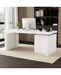 Famapy L-Shaped 70.9 in. W Adjustable Height Desk Ergonomic Stand-up Desk White Home Office Sit with Memory Preset Controller