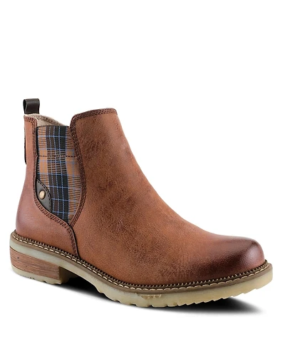 Spring Step Nonia Chelsea-Inspired Bootie with Plaid Stretch Gore and Shock-Absorbing Sole
